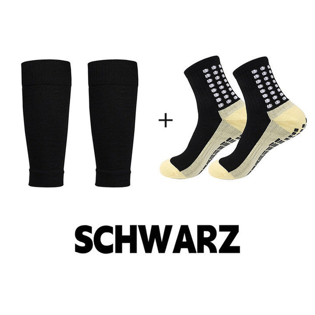 Slip-resistant, breathable football socks + shin lacher Set