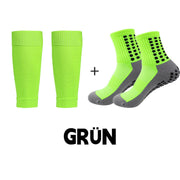 Slip-resistant, breathable football socks + shin lacher Set