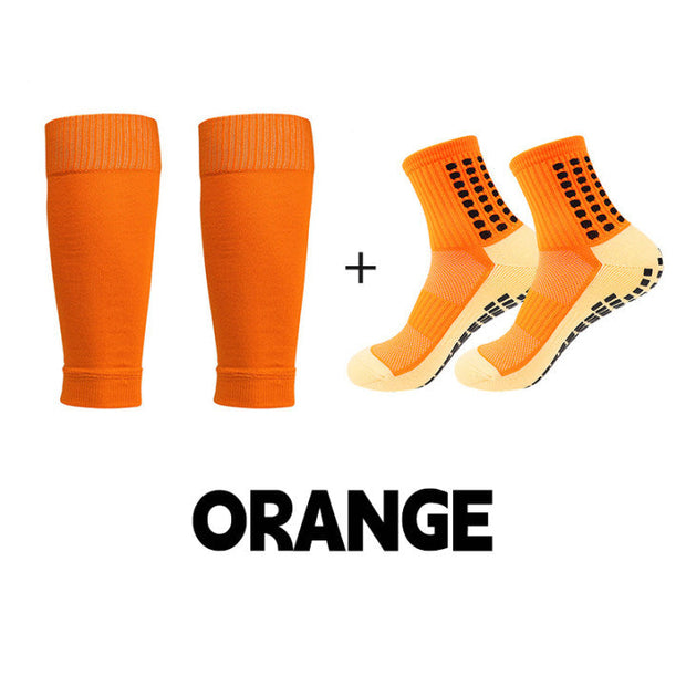 Slip-resistant, breathable football socks + shin lacher Set